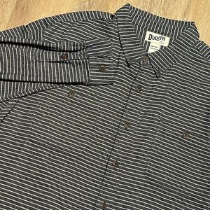 Duluth Trading Co 3XL Tall Relaxed Fit Navy Stripe Button Down Flannel Shirt EUC